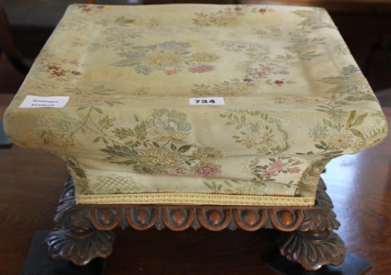 Victorian carved mahogany square topped footstool